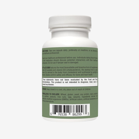 K2-D3 5000 – Bone Density & Cardiovascular Health Support | RetzlerRx®| 60 or 120 Capsules